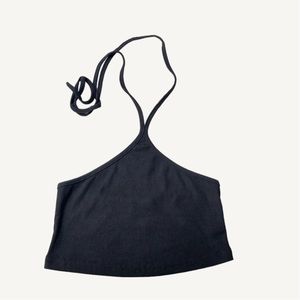 Shein Black Cropped Halter Top Ribbed Tank Top Size Extra Small